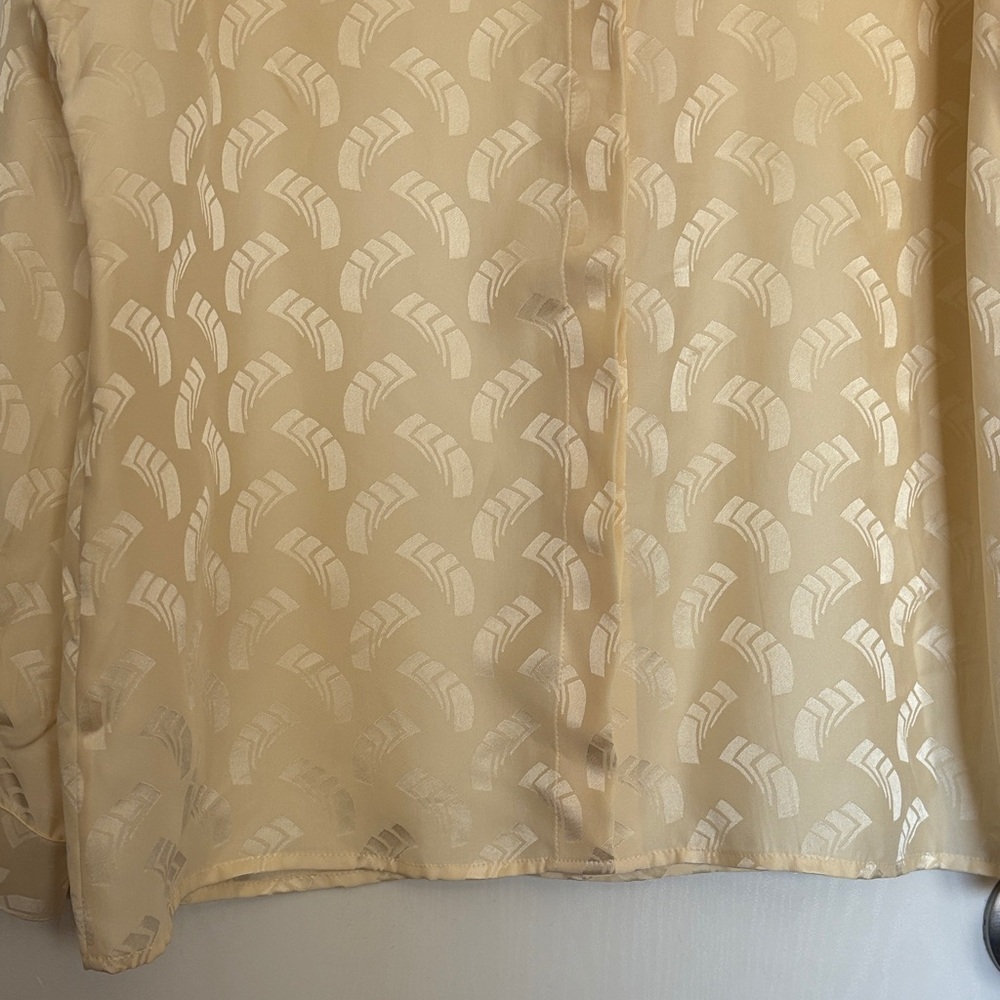 Vintage Pure Silk Champagne Blouse Art Deco Jacquard Button Front 14 Old Money - Picture 7 of 13